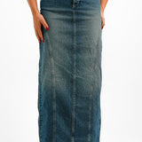Topshop Denim Fishtail Maxi Skirt In Indigo