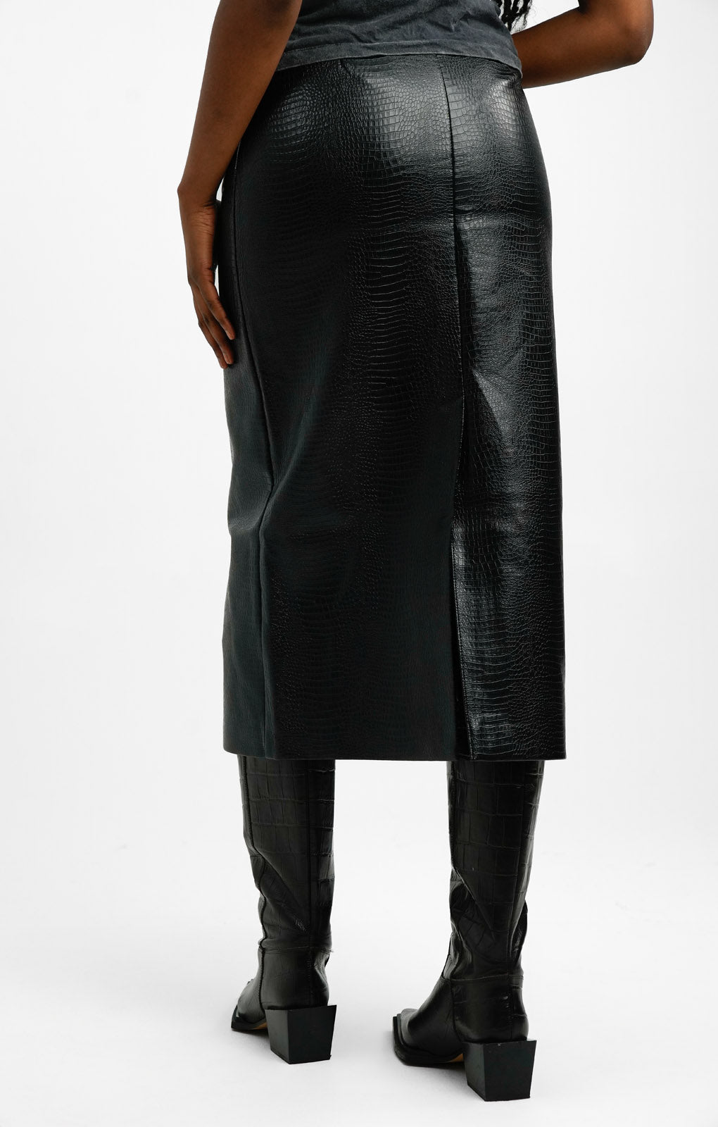 Topshop Leather Look Midi Skirt In Black Snake Print