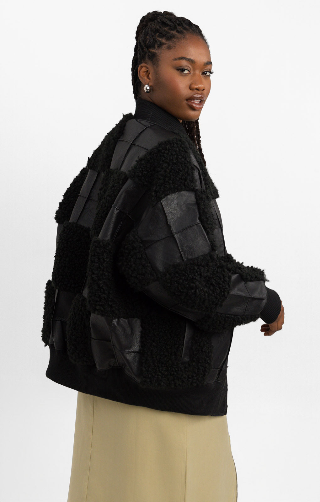 ASOS EDITION Oversized Faux Leather Patchwork Bomber Jacket In Black