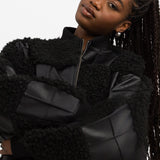 ASOS EDITION Oversized Faux Leather Patchwork Bomber Jacket In Black