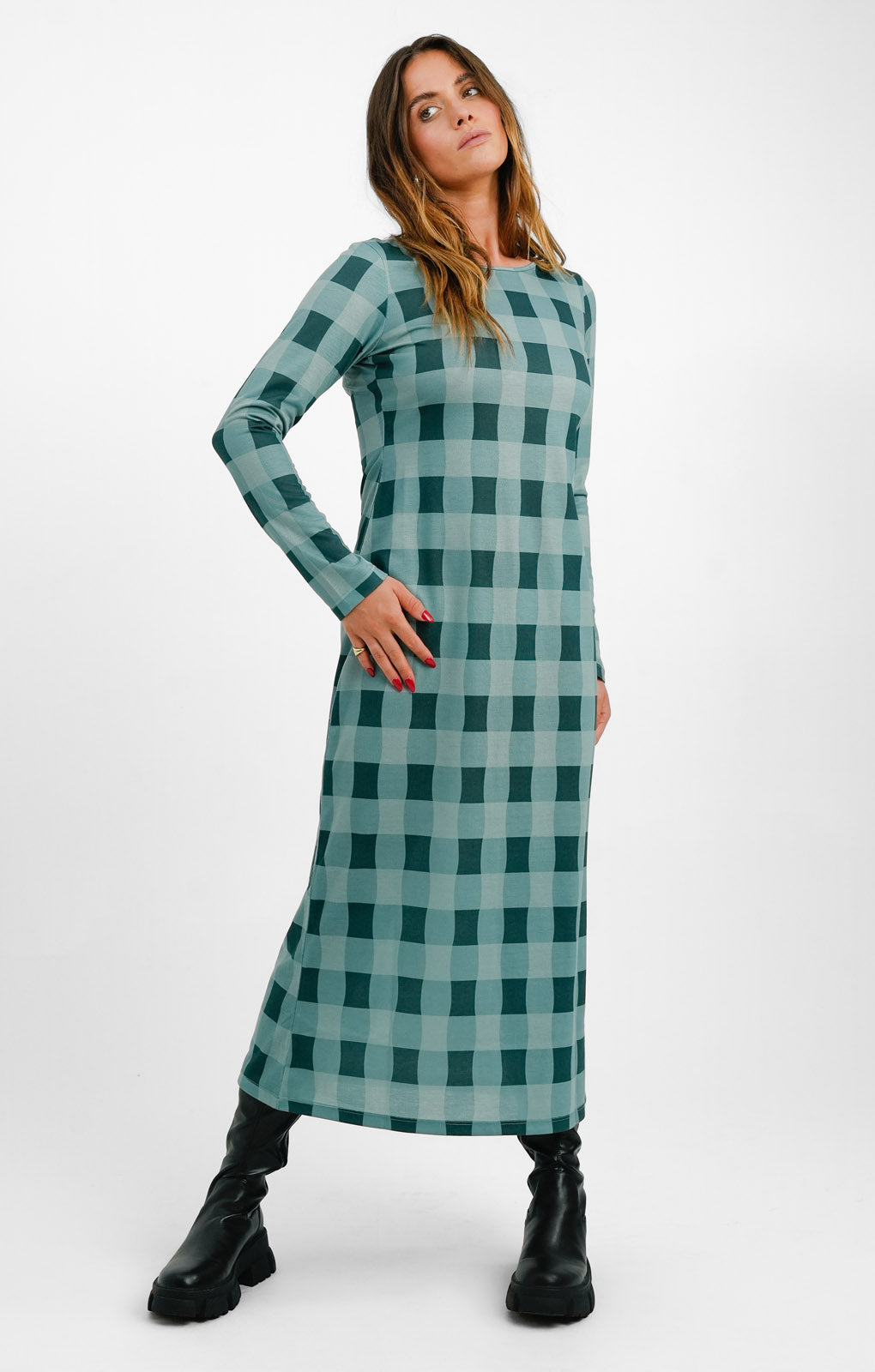 Native Youth Check Back Detail Midaxi Dress In Blue