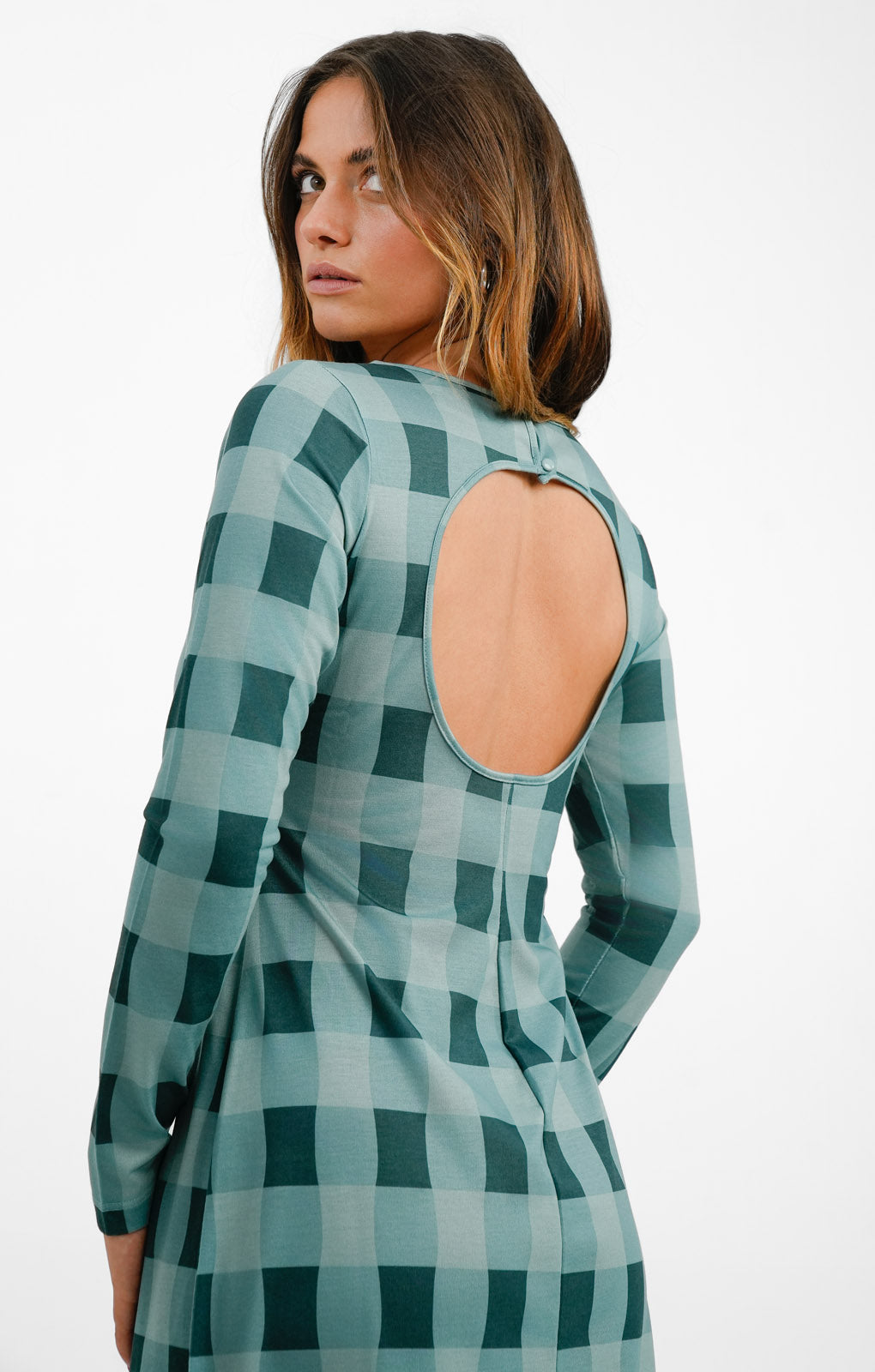 Native Youth Check Back Detail Midaxi Dress In Blue
