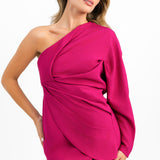 ASOS DESIGN Washed One Sleeve Drape Detail Mini Dress In Pink