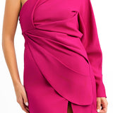ASOS DESIGN Washed One Sleeve Drape Detail Mini Dress In Pink