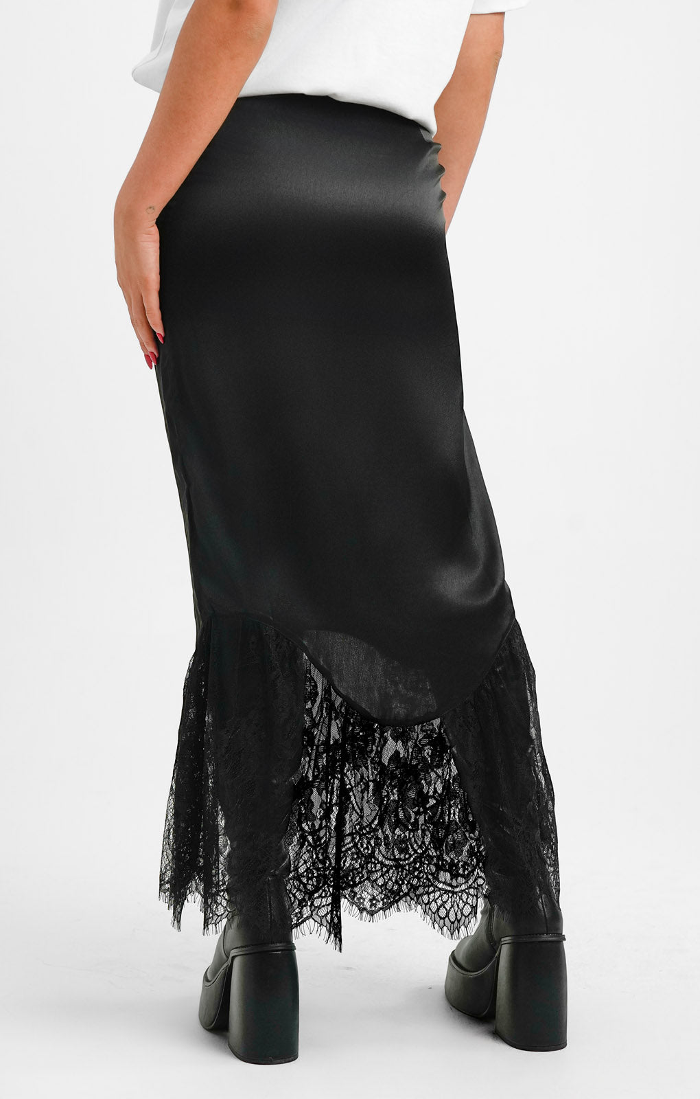 Topshop Satin Lace Mix Fishtail Maxi Skirt In Black