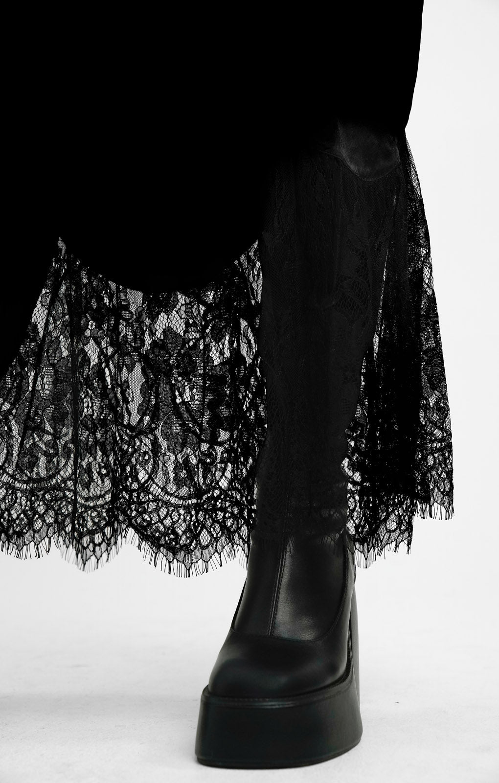 Topshop Satin Lace Mix Fishtail Maxi Skirt In Black
