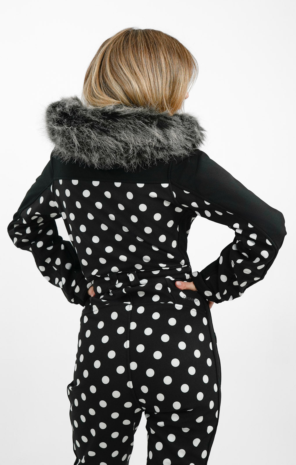 Protest Ski Suit In Black And White Polka Dot