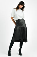 Topshop Leather Look Pleated Panel Wrap Midi Skirt In Black