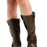 Topshop Ruby Premium Leather Biker Boot In Brown