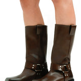 Topshop Ruby Premium Leather Biker Boot In Brown
