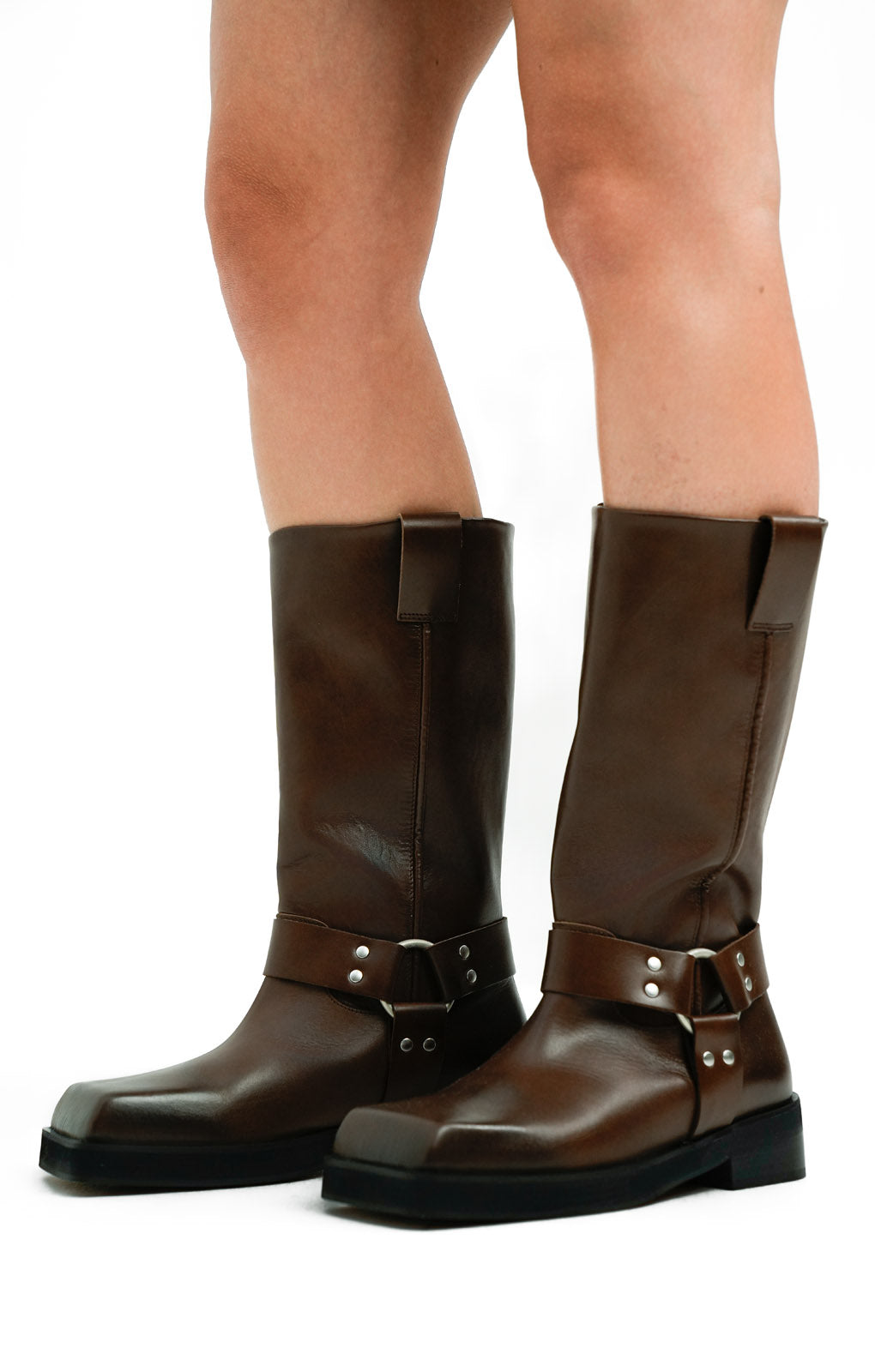 Topshop Ruby Premium Leather Biker Boot In Brown