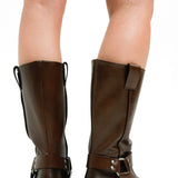 Topshop Ruby Premium Leather Biker Boot In Brown