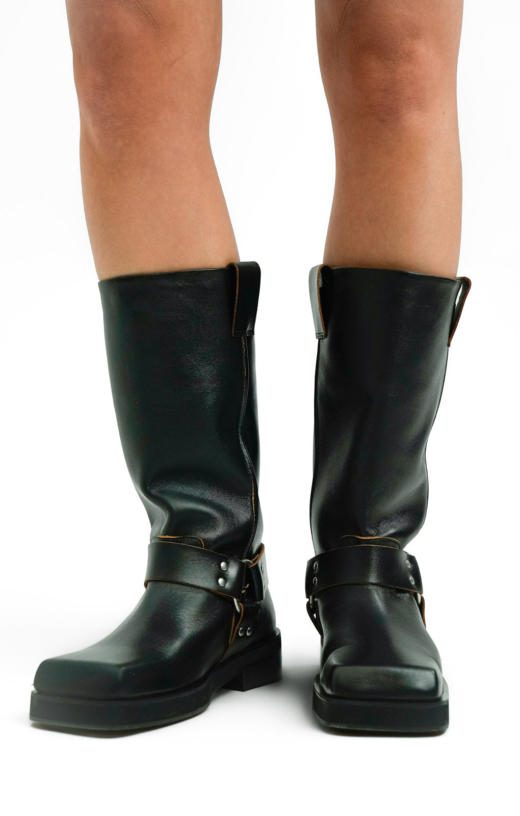 Topshop Ruby Premium Leather Biker Boot In Black