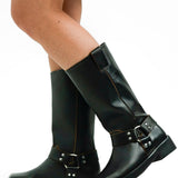 Topshop Ruby Premium Leather Biker Boot In Black