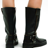 Topshop Ruby Premium Leather Biker Boot In Black