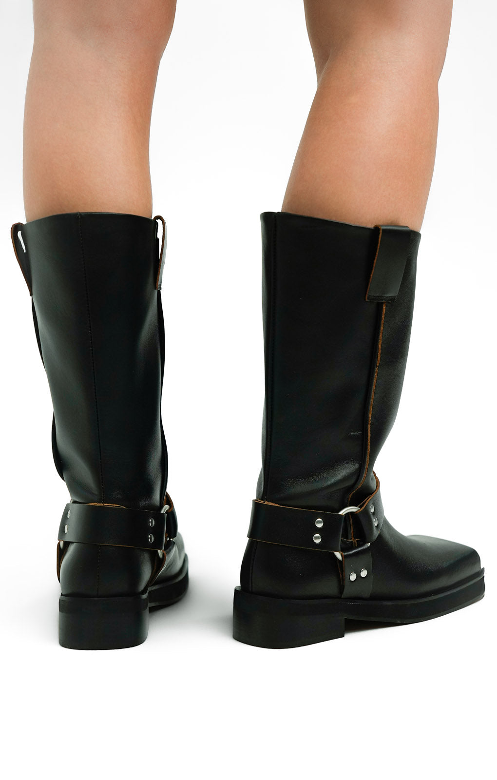 Topshop Ruby Premium Leather Biker Boot In Black