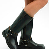 Topshop Ruby Premium Leather Biker Boot In Black