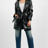 ASOS DESIGN Faux Leather Strong Shoulder Midi Dad Coat With Belt In Black