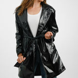 ASOS DESIGN Faux Leather Strong Shoulder Midi Dad Coat With Belt In Black