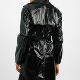 ASOS DESIGN Faux Leather Strong Shoulder Midi Dad Coat With Belt In Black