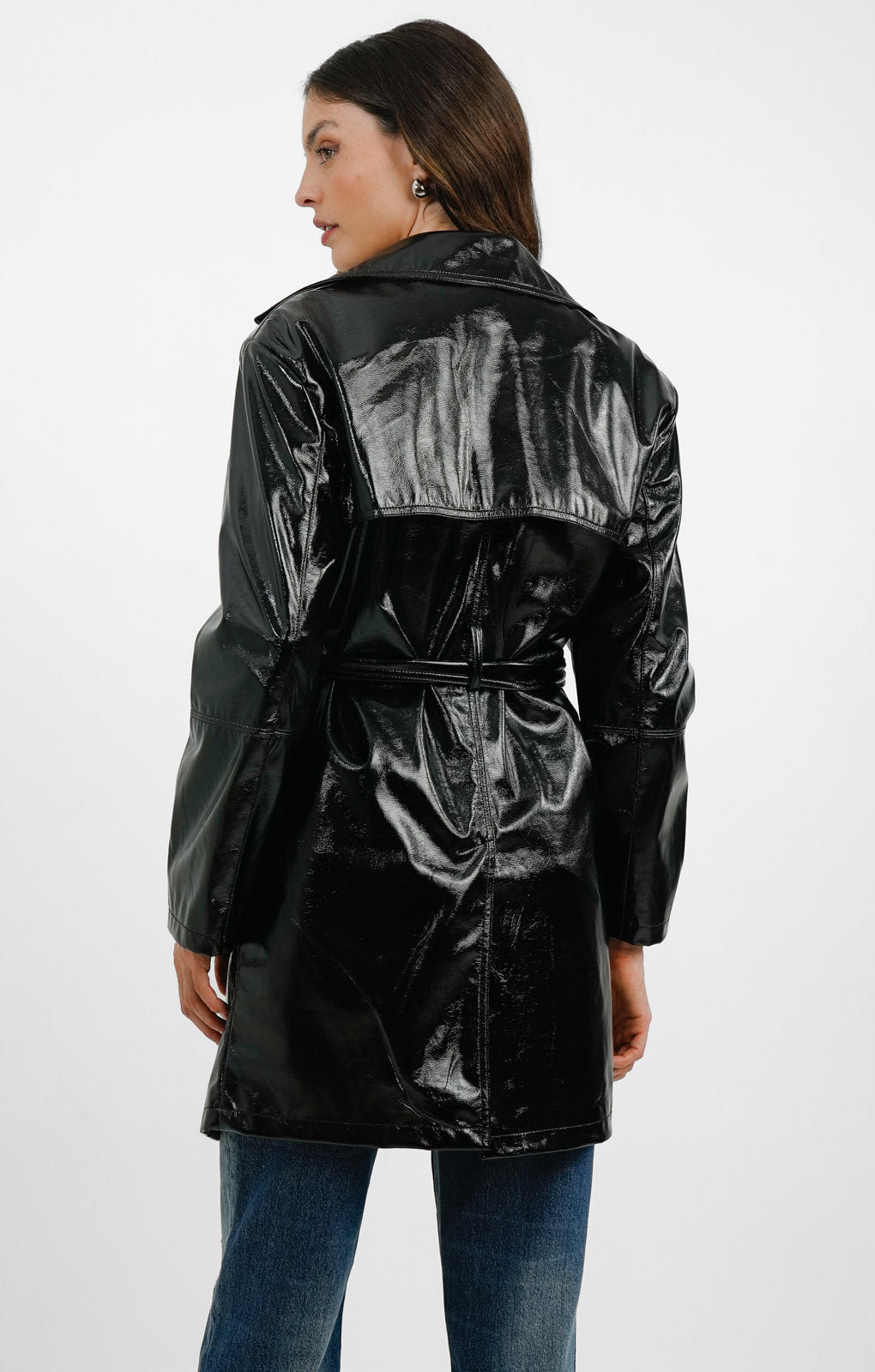 ASOS DESIGN Faux Leather Strong Shoulder Midi Dad Coat With Belt In Black