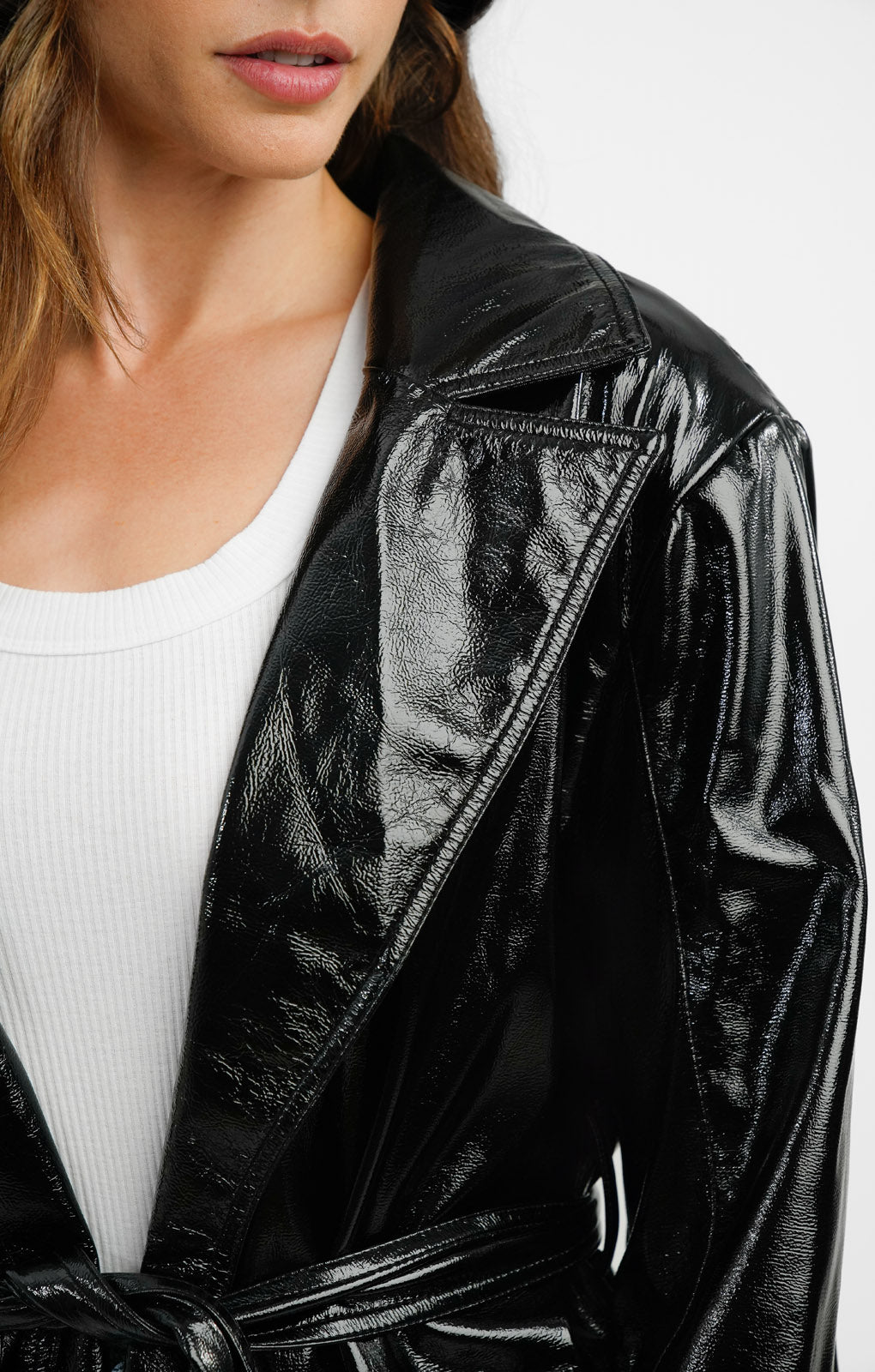 ASOS DESIGN Faux Leather Strong Shoulder Midi Dad Coat With Belt In Black