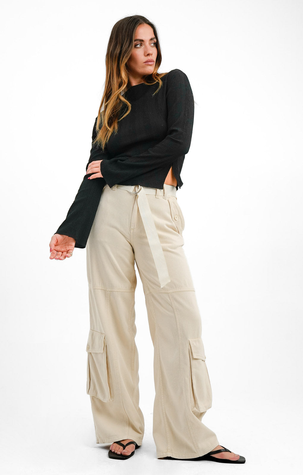 Plisse Top With Split Detail In Black