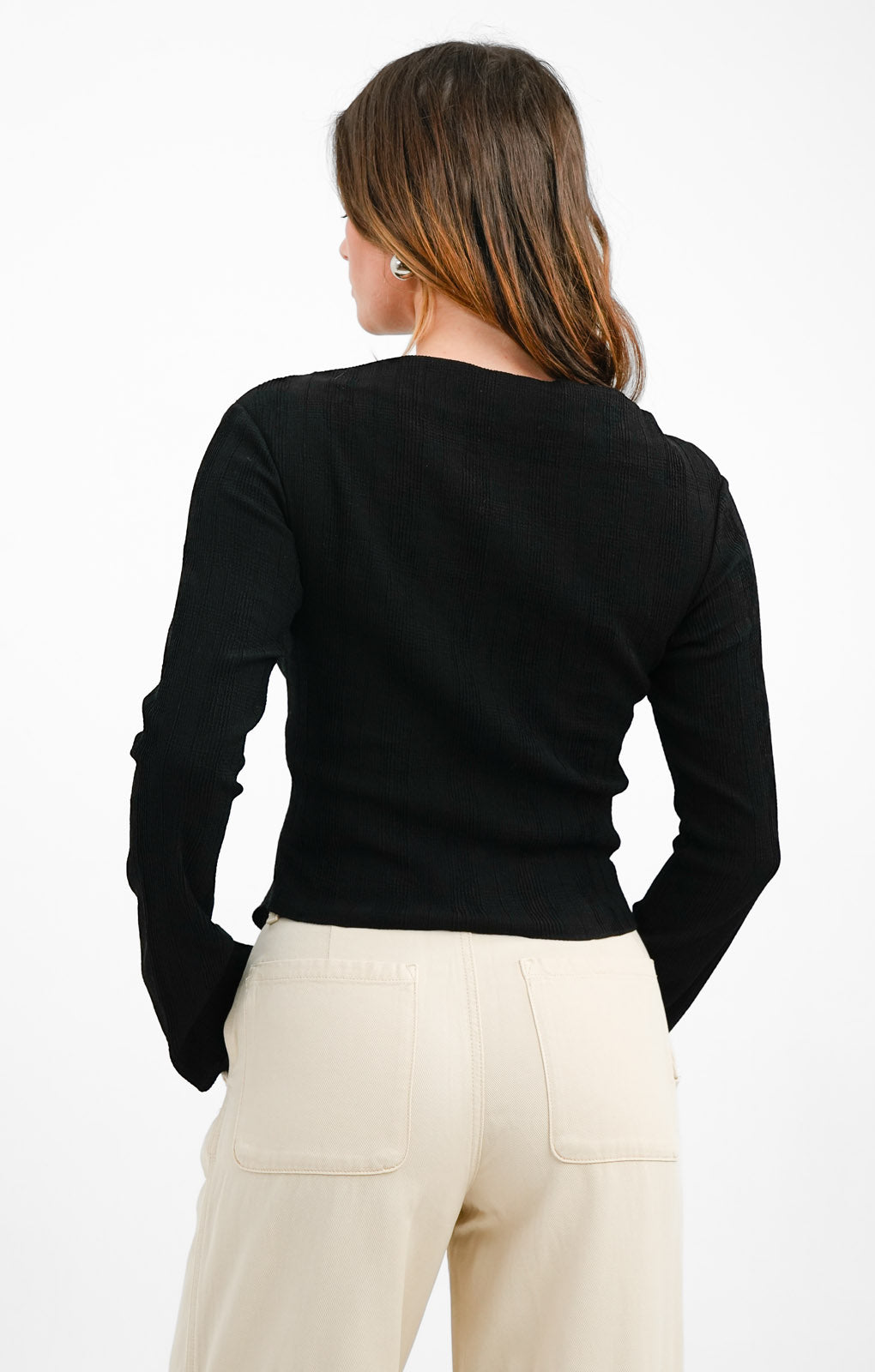 Plisse Top With Split Detail In Black