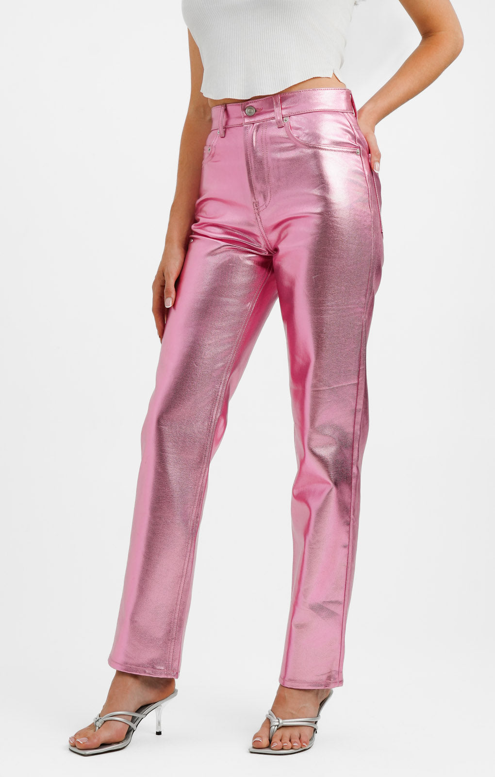 ASOS DESIGN 90'S Straight Jean In Pink Metallic