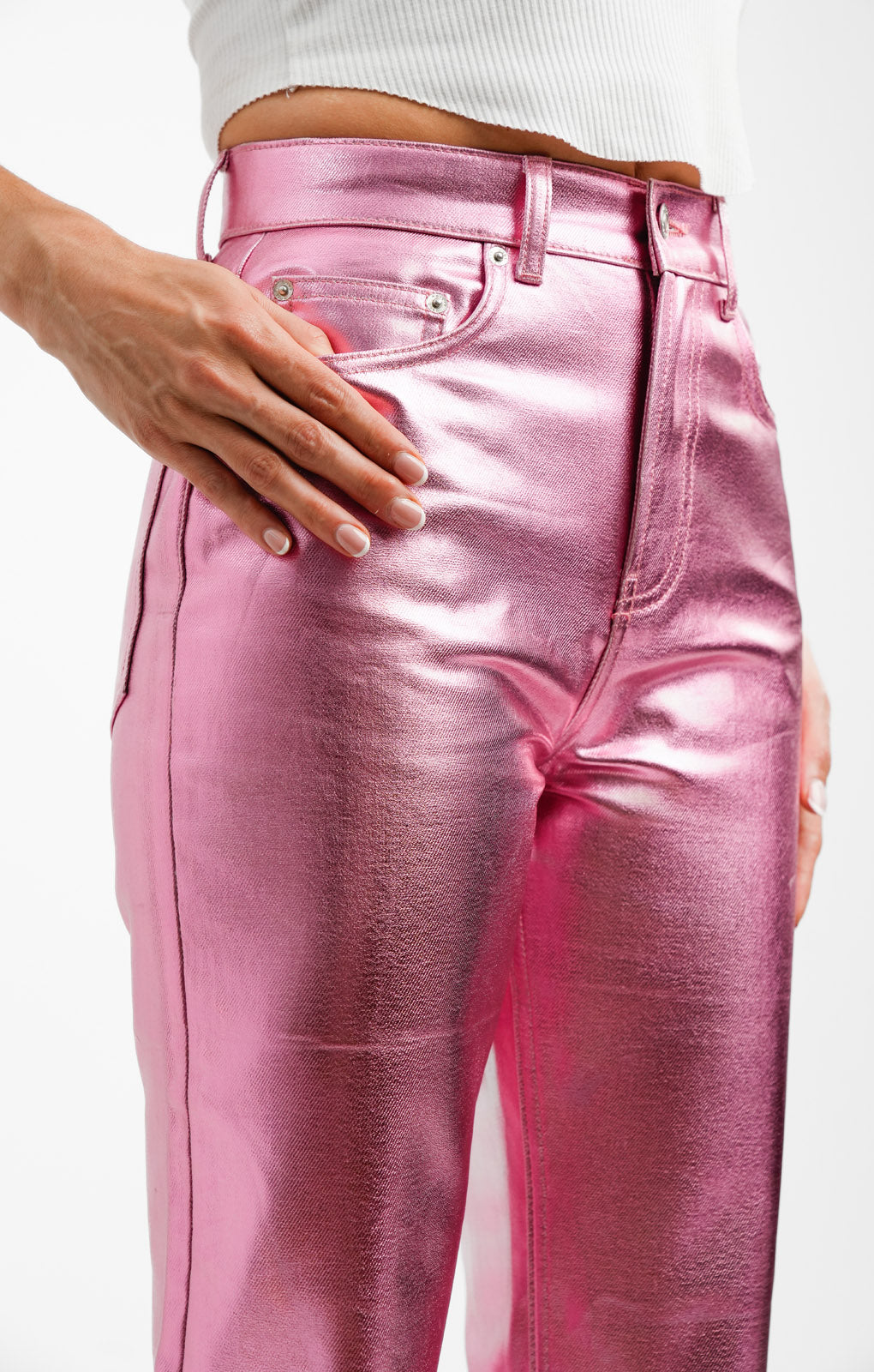 ASOS DESIGN 90'S Straight Jean In Pink Metallic
