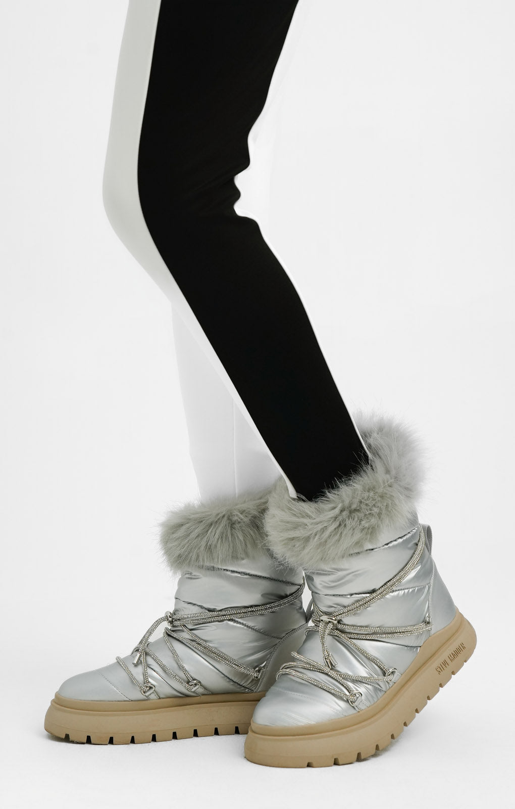 Steve Madden Ice-Storm Snow Boot With Embellished Lace In Silver