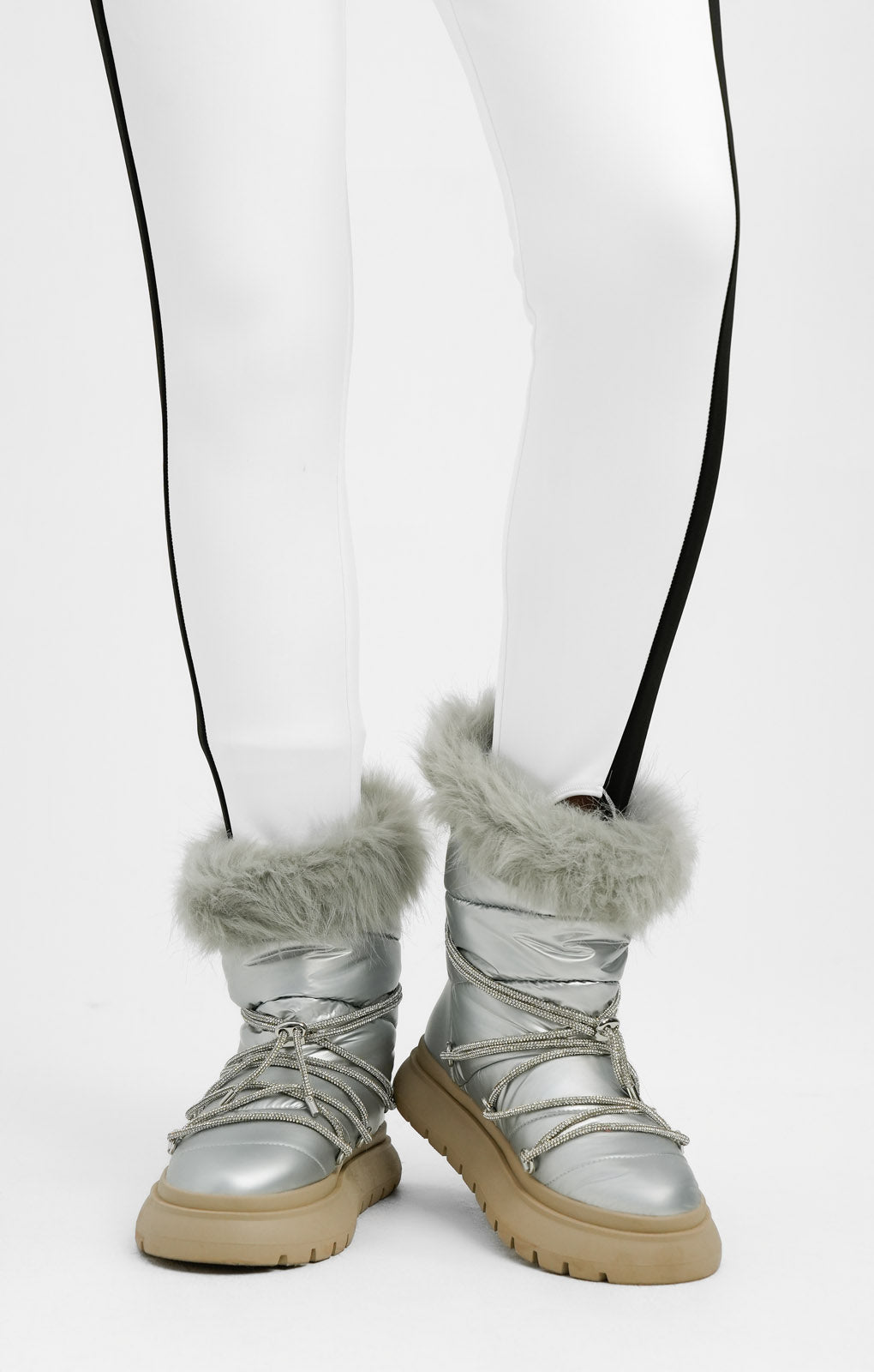 Steve Madden Ice-Storm Snow Boot With Embellished Lace In Silver