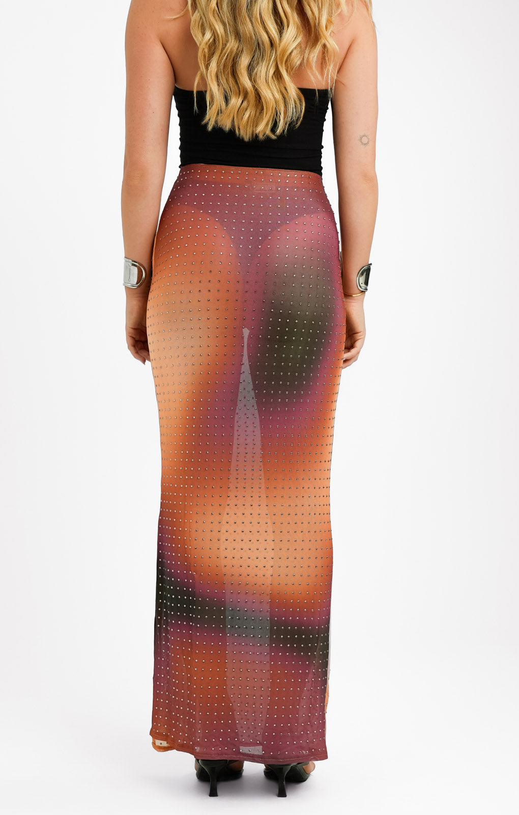 ASOS DESIGN Co-Ord Mesh Hotfix Column Maxi Skirt In Ombre Print