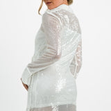 4th & Reckless Sequin Tie Side Mini Shirt Dress In White Iridescent
