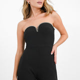 4th & Reckless Bandeau Diamante Trim Sweetheart Neckline Flared Jumpsuit In Black