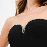 4th & Reckless Bandeau Diamante Trim Sweetheart Neckline Flared Jumpsuit In Black