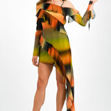 ASOS EDITION Panelled One Shoulder Mini Dress In Sunset Stripe