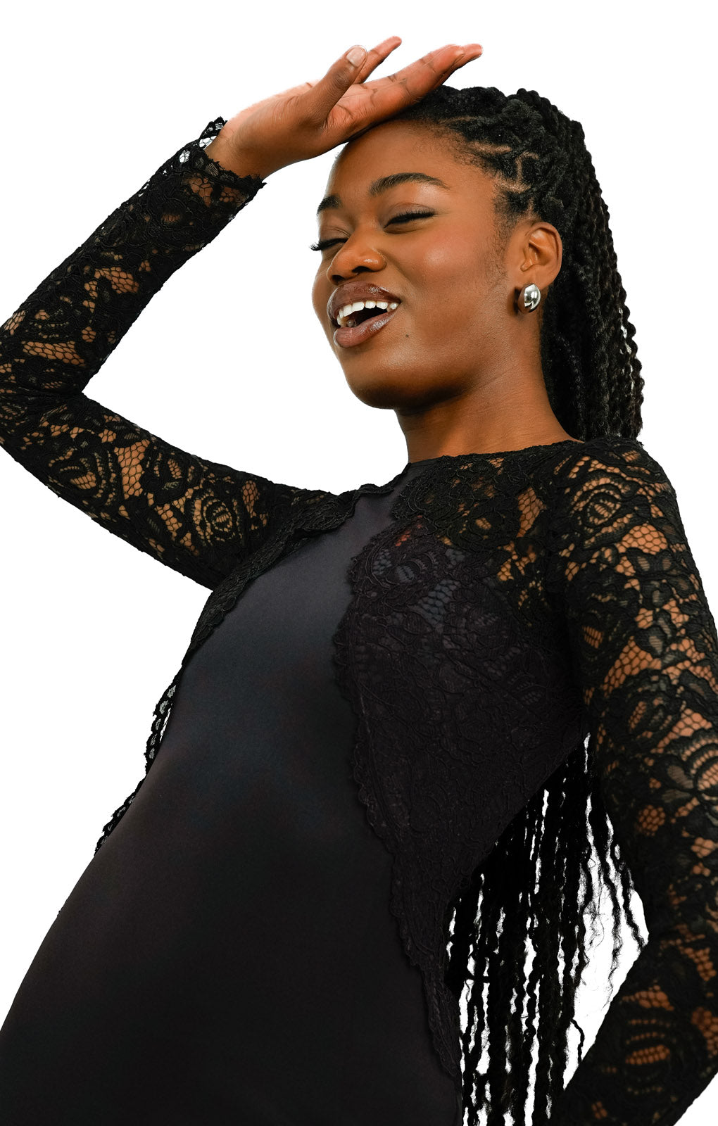 TFNC Long Sleeve Maxi Dress With Lace Insert In Black