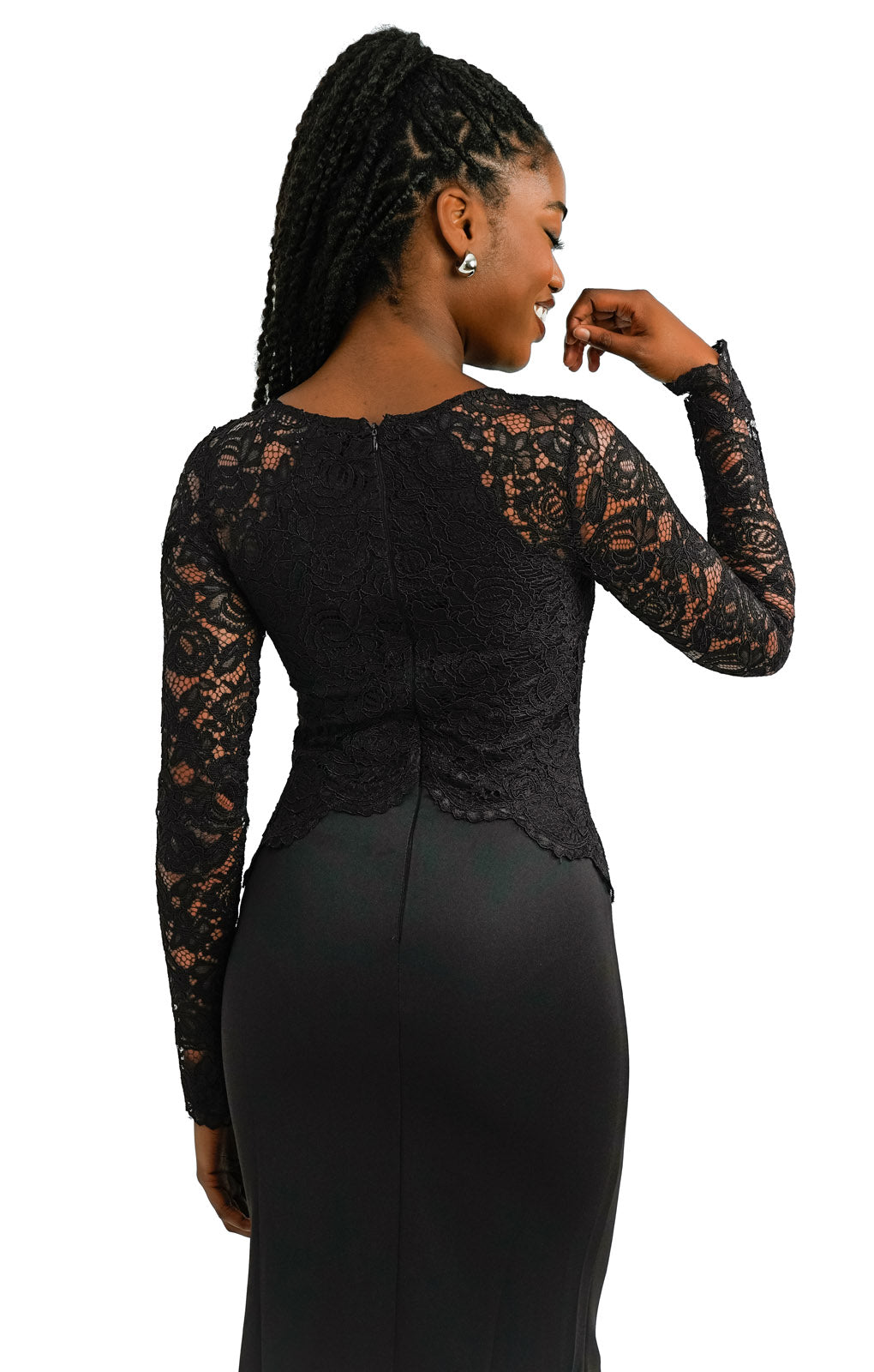 TFNC Long Sleeve Maxi Dress With Lace Insert In Black