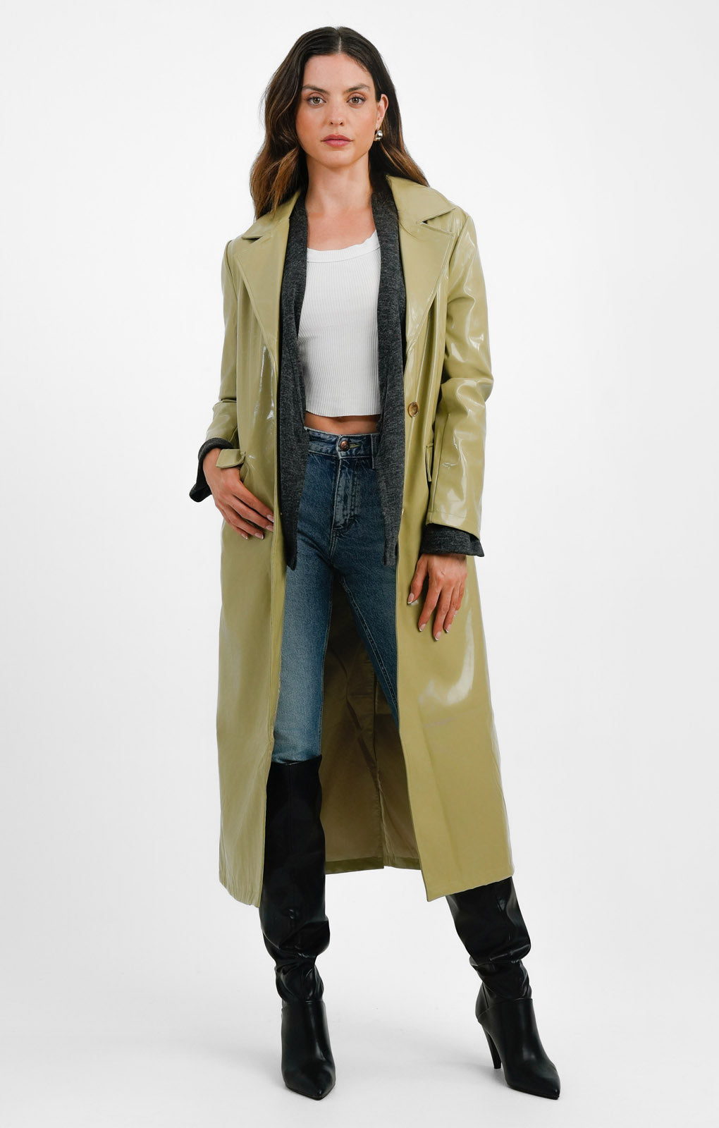 Urbancode Patent Coat In Sage Green