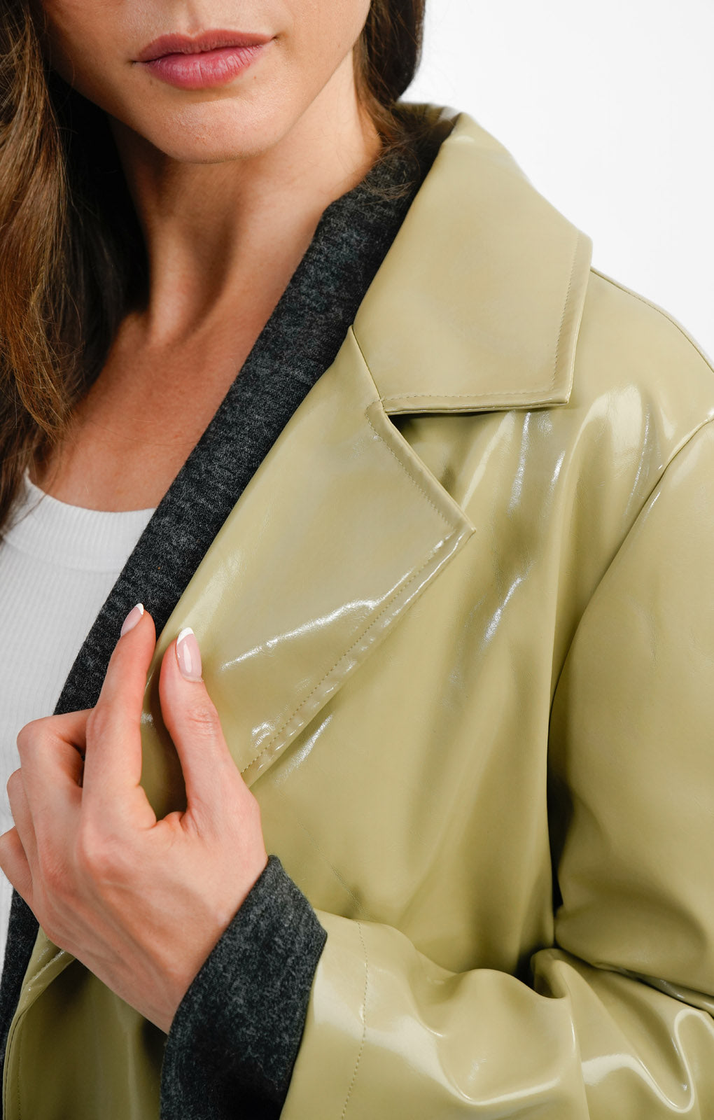 Urbancode Patent Coat In Sage Green