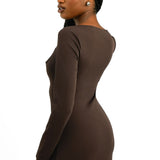 ASOS DESIGN Long Sleeve Midi Dress With Cup Detail In Chocolate