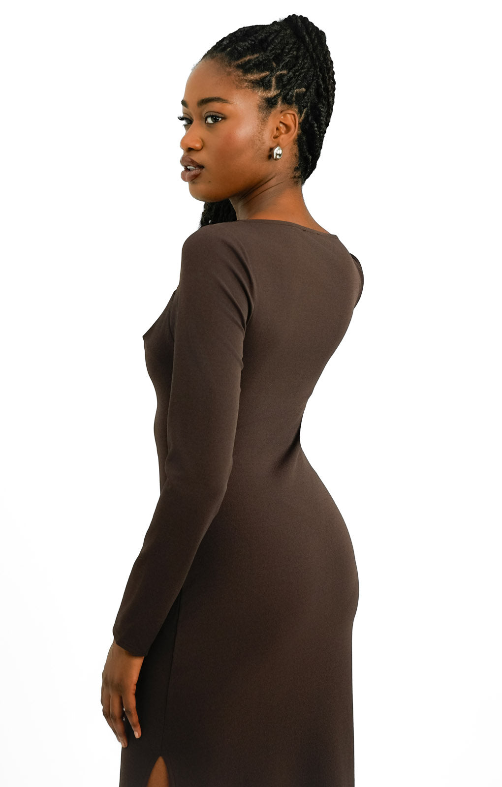 Rent ASOS DESIGN Long Sleeve Midi Dress With Cup Detail In Chocolate | Hirestreet Rent ASOS DESIGN Long Sleeve Midi Dress With Cup Detail In Chocolate | Hirestreet