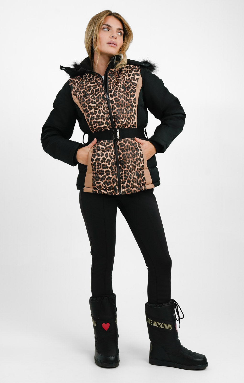 Rent Threadbare Ski Belted Coat With Faux Fur Hood In Leopard Print ...