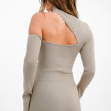 Pretty Lavish High Neck Cut Out Mini Dress In Taupe – dresses by Pretty Lavish, available to rent from Hirestreet
