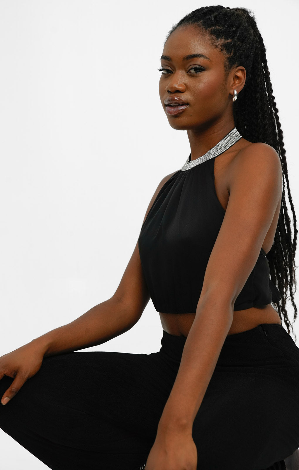 Forever New Embellished Tie Back Top In Black