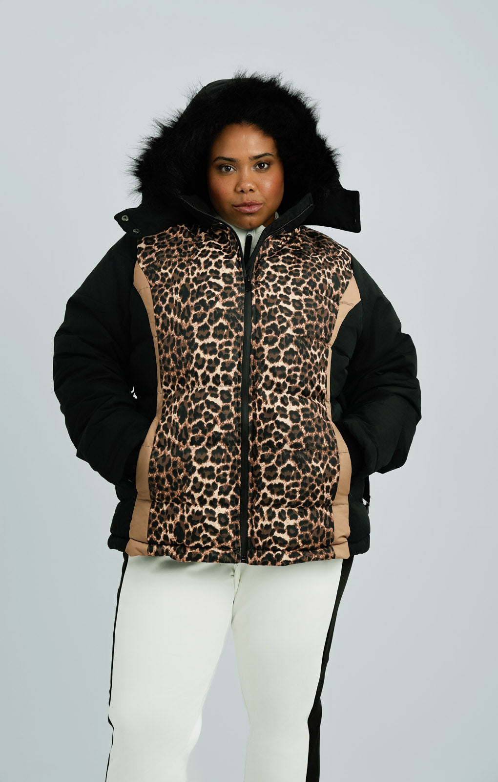 Rent Threadbare Plus Ski Belted Coat With Faux Fur Hood In Leopard