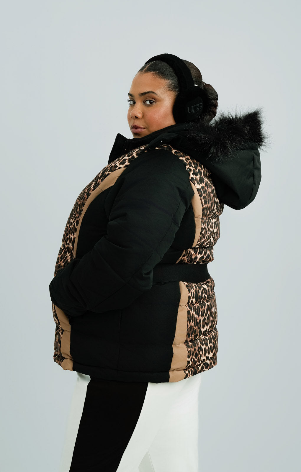 Threadbare Leopard Print Puffer Jacket Threadbare Plus Ski Belted