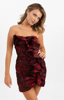 Topshop Rose And Ruffle Detail Mini Bandeau Dress In Red Print