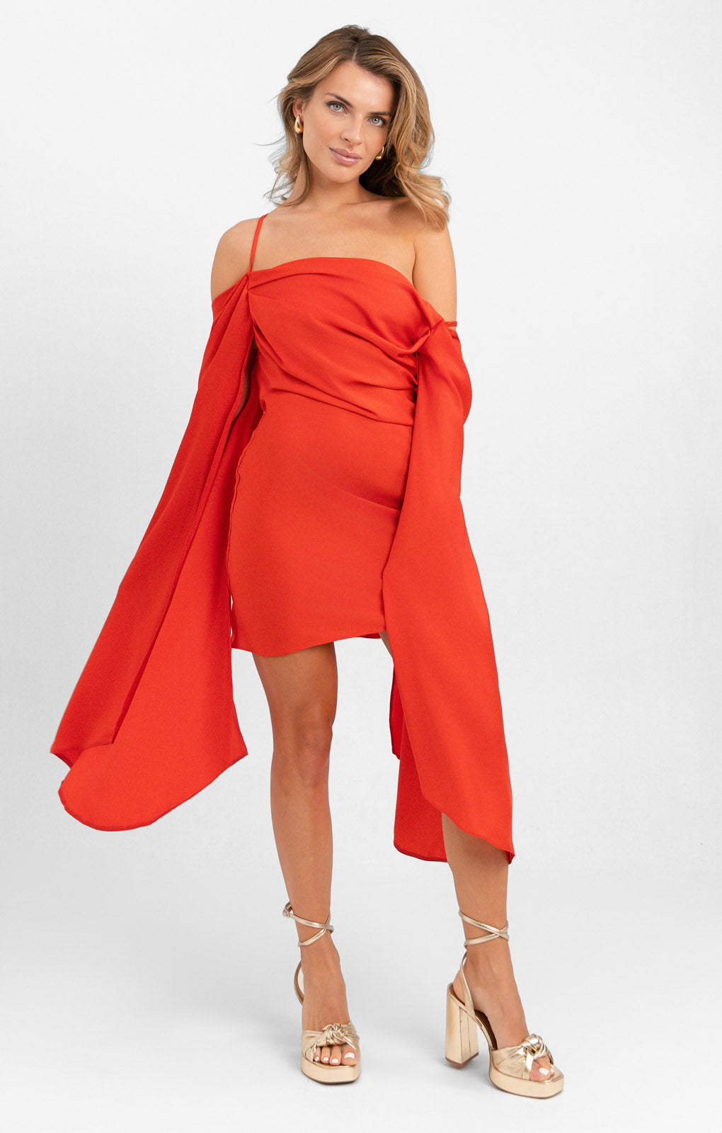 ASOS DESIGN Satin Cowl Neck Mini Dress With Exaggerated Sleeve Detail In Red
